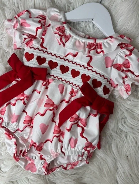 Rylee + Cru Pink Heart & Bow Smocked Baby One-Piece - Picture 4 of 8